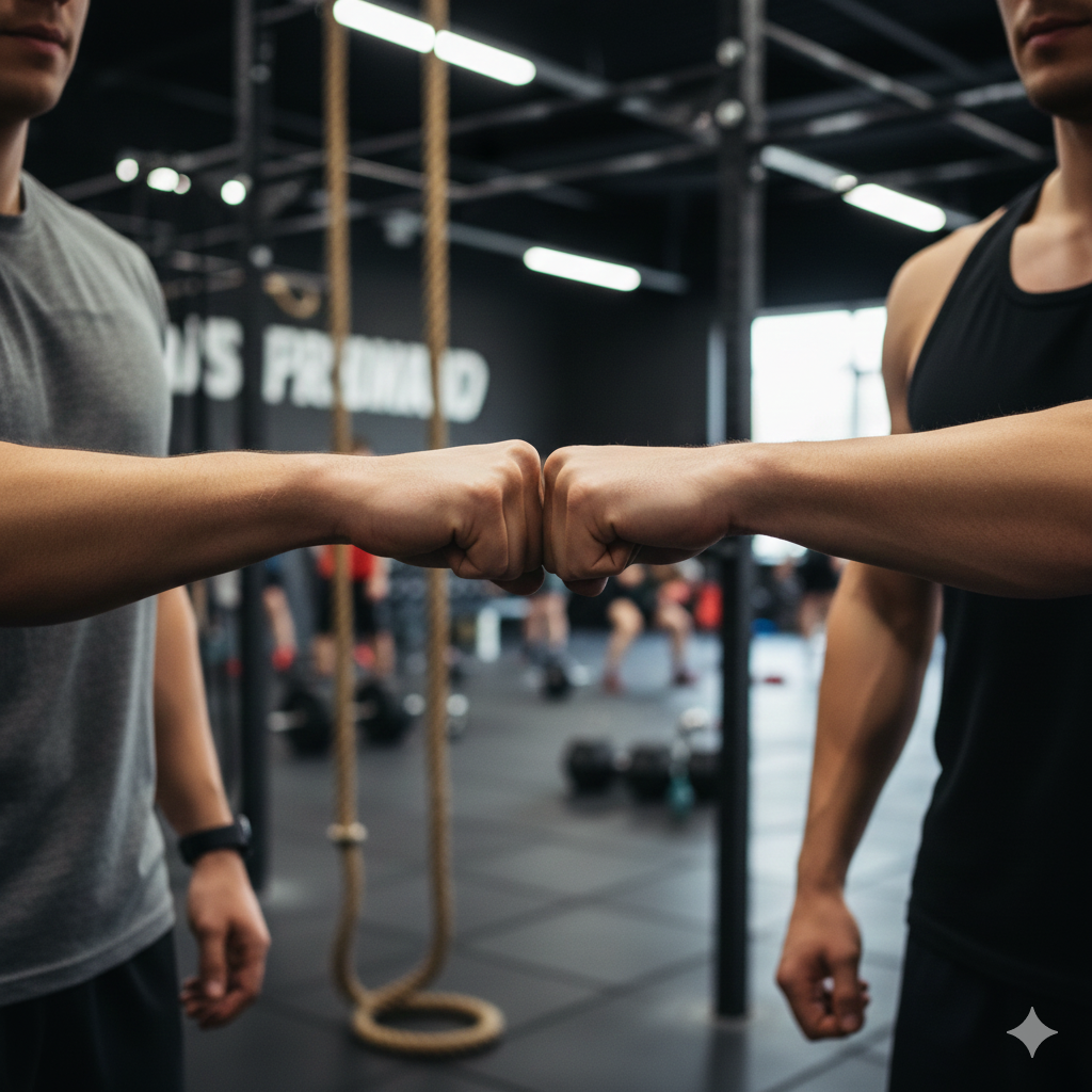Deux sportifs qui se checks